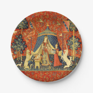 Lady and The Unicorn Middeleeuwse Wandtapijt: Fran Papieren Bordje
