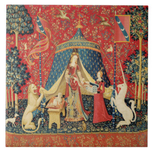 LADY AND UNICORN Lion, Fantasy Flowers, Animals Tegeltje