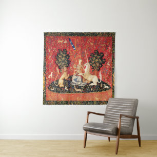 LADY AND UNICORN Lion, Fantasy Flowers, Animals Wandkleed