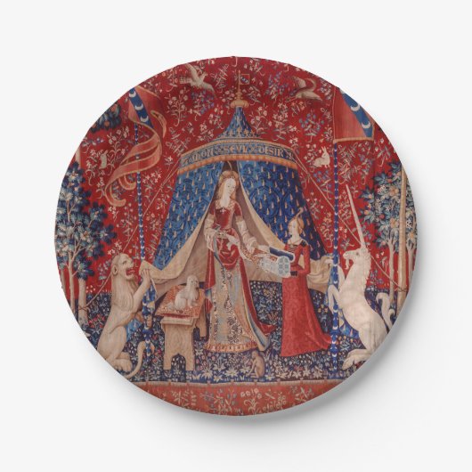 Lady and Unicorn Medieval Tapestry Desire Papieren Bordje (Voorkant)