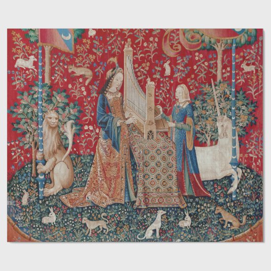 Lady and Unicorn Medieval Tapestry Hearing Cadeaupapier (Vlak)