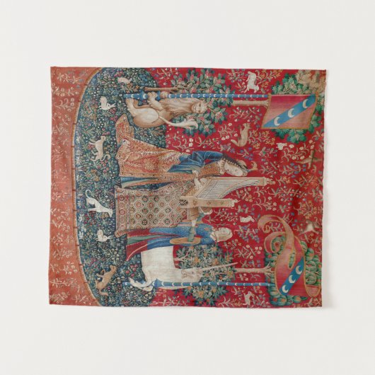 Lady and Unicorn Medieval Tapestry Hearing Wandkleed (Voorkant (horizontaal))