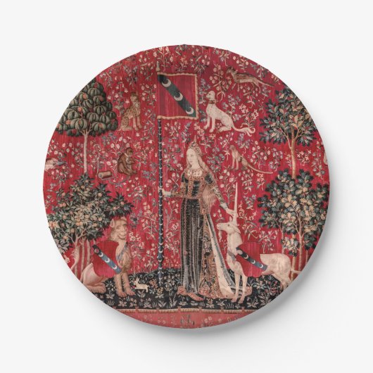 Lady and Unicorn Medieval Tapestry Touch Papieren Bordje (Voorkant)