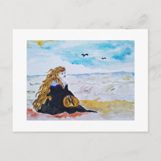 Lady at the beach briefkaart