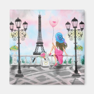 Lady avec ballon de coeur rose à Paris Magnet