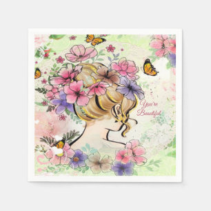 Lady Beauful Flowers ontkoppelen, op maat gesneden Servet