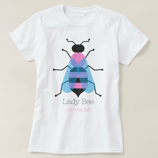 Lady Bee Schattige Girly Fun Zwart Blauw Roze Glit T-shirt (Design voorkant)