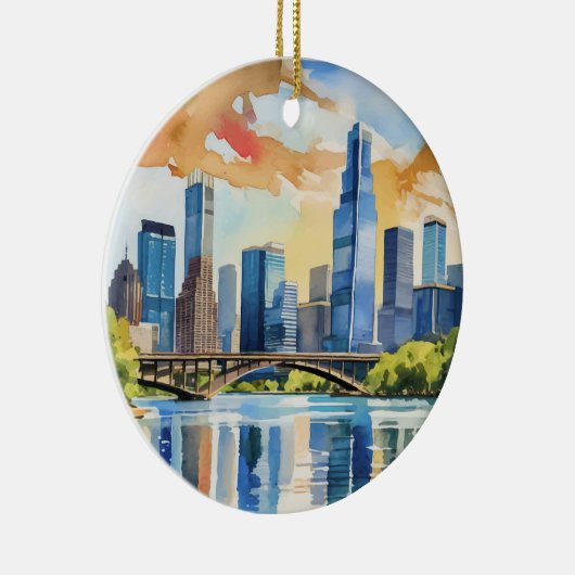 Lady Bird Lake Austin Waterverf Keramisch Ornament (Rechts)