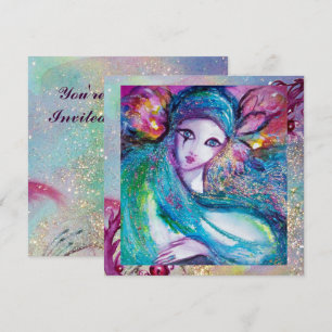 LADY BLUE MASK Elegant Venetian Masquerade Party Kaart