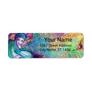 LADY BLUE MASK Pink Green Gold Floral Sparkles Etiket