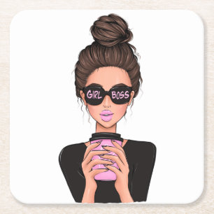 Lady Boss Life, Boss Babe Woman, Girl Boss T-Shirt Vierkante Kartonnen Onderzetter