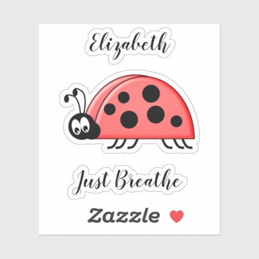 Lady bug ademt gewoon angst met naam sticker (Vel)