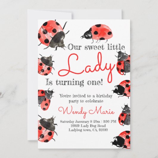 Lady bug anniversaire fille invitation (Devant)
