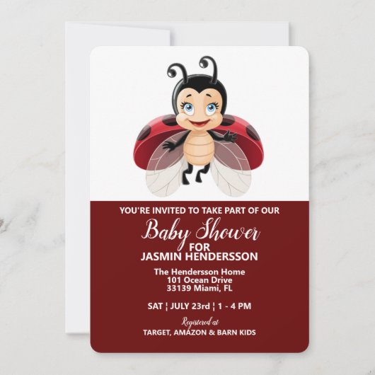 Lady Bug - Baby shower, uitnodiging (Voorkant)