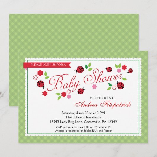 Lady Bug Baby shower Uitnodiging (Voorkant / Achterkant)