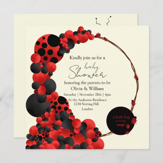 Lady Bug-Bird-Baby shower-Theme partijuitnodiging Kaart (Voorkant / Achterkant)