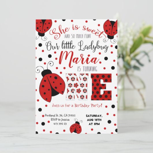 Lady bug Birthday Invitation Kaart (Staand voorkant)