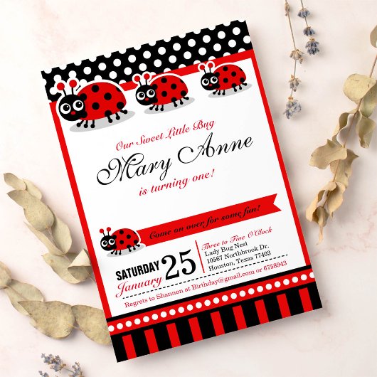 Lady Bug Birthday Party Invitation Kaart