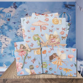 Lady Bug Butterfly Toad Gnome Fairies Garden Blue Inpakpapier Vel