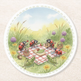 Lady bug cricket spring garden party coasters ronde kartonnen onderzetter