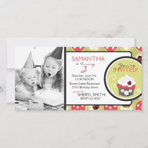Lady Bug & Cupcake Birthday Uitnodigingsfotokaart