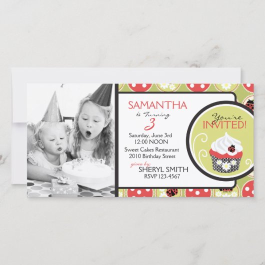 Lady Bug & Cupcake Carte photo de l'invitation (Devant)