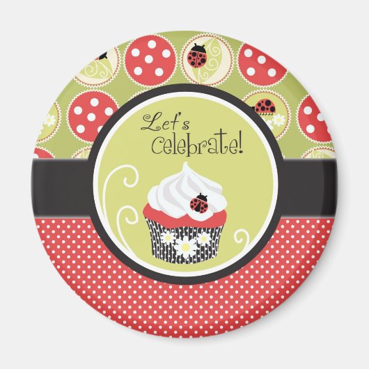 Lady Bug & Cupcake Verjaardag Magneet (Voorkant)