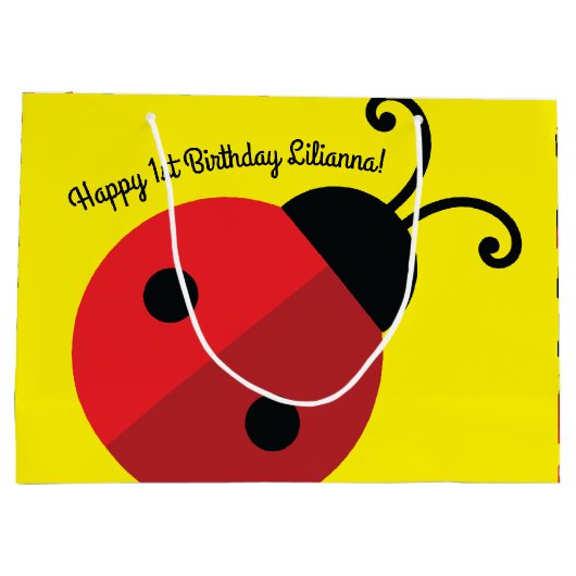 Lady Bug Cute 1st Birthday Party Groot Cadeauzakje (Achterkant)