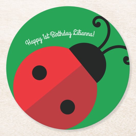 Lady Bug Cute Kind Ladybug Birthday Party Ronde Kartonnen Onderzetter (Voorkant)