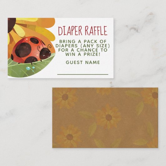 Lady Bug Diaper Raffle Informatiekaartje (Voorkant / Achterkant)