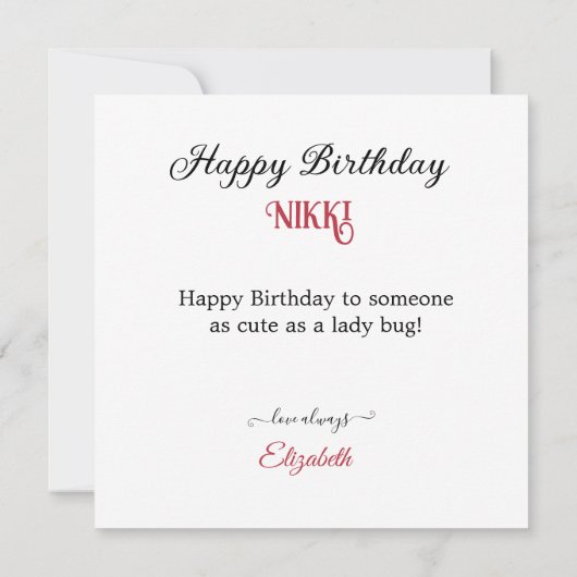LADY BUG EN BLOEMEN KINDEREN VERJAARDAGSTAART KAART (Achterkant)