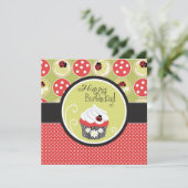 Lady Bug en Cupcake Birthday Kaart (Staand voorkant)