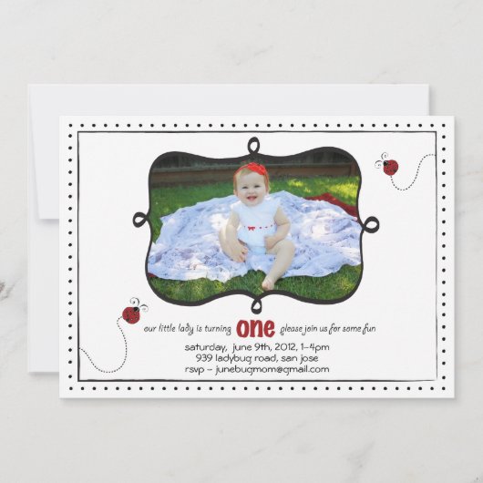 Lady Bug First Birthday Kaart (Voorkant)