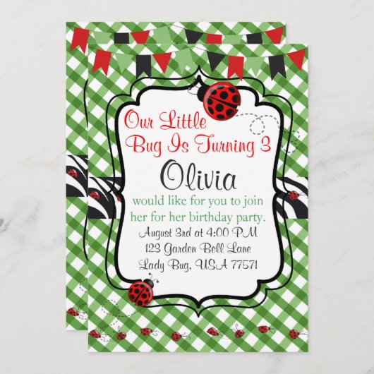 Lady Bug Garden Tea and Cakes Party Invitation (Devant / Derrière)