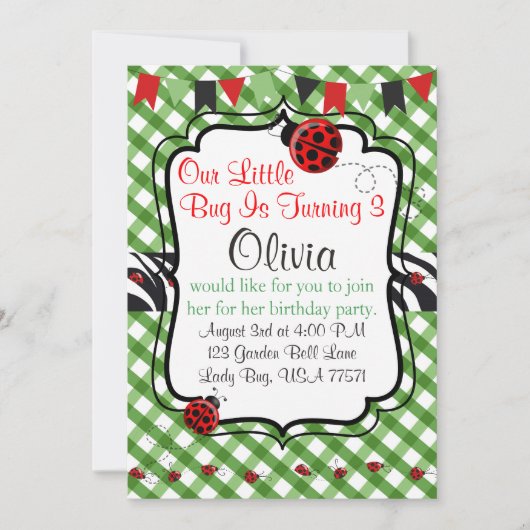 Lady Bug Garden Tea en Cakes Party Invitation Kaart (Voorkant)