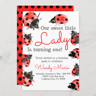 Lady bug verjaardagsmeisje feestuitnodiging kaart