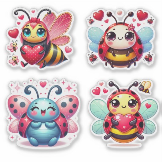 Lady Bugs en Bee Valentijn Sticker (Voorkant)