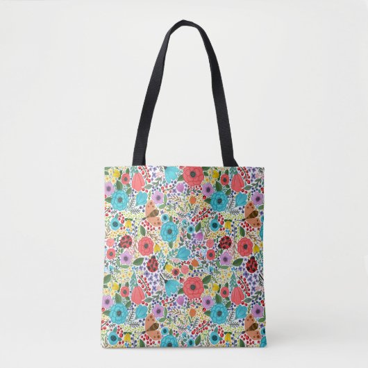 Lady Bugs en Flowers Tote Bag (Voorkant)