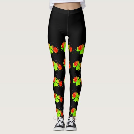 Lady Bugs op een zwarte Leggings van het Shamrock (Voorkant)