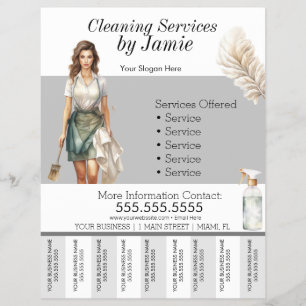 Lady Cleaning Service Business Tear Off Flyer