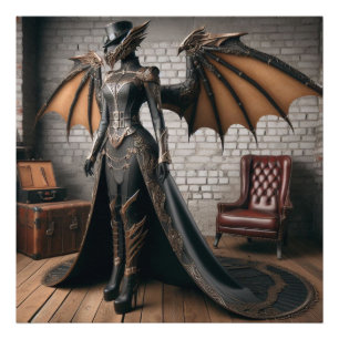 Lady Dragon Rider Steampunk Victoriaans Industrial Foto Afdruk