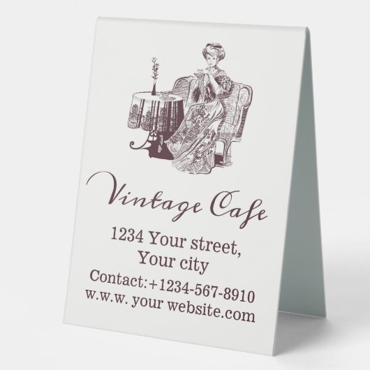 Lady drinks thé table signe de tente (Recto)