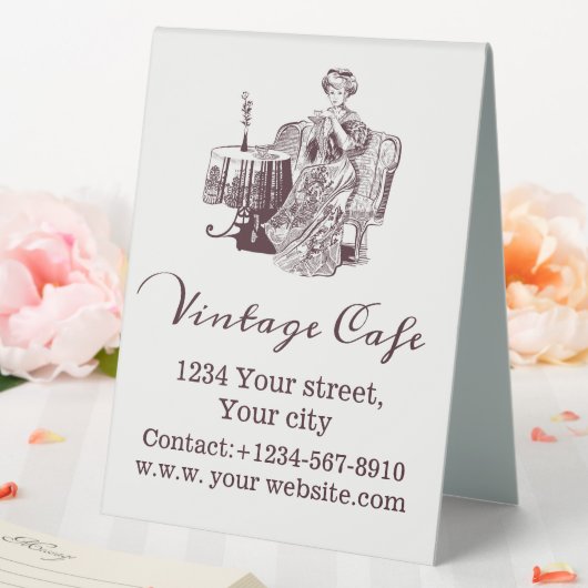 Lady drinks thé table signe de tente (In SItu (Mariage))