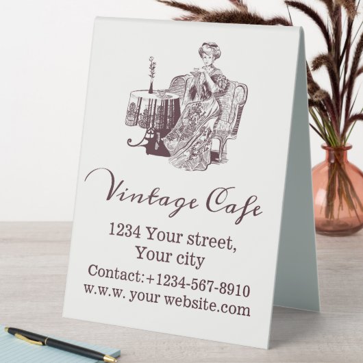 Lady drinks thé table signe de tente (En SItu (Tableau))