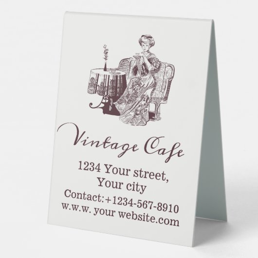 Lady drinks thé table signe de tente (Verso)