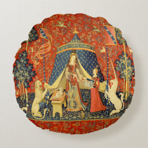 Lady en de Unicorn Medieval Tapestry Art Rond Kussen