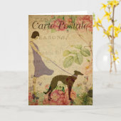 Lady en Greyhound  Frans Briefkaart (Gele Bloem)