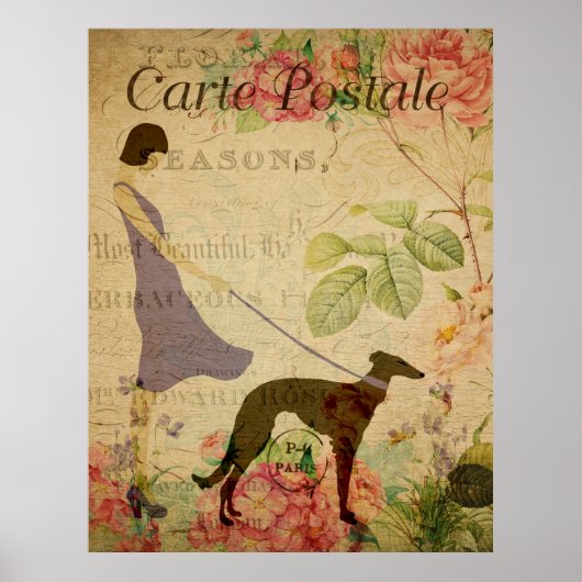 Lady en Greyhound  Poster Frans Briefkaart (Voorkant)