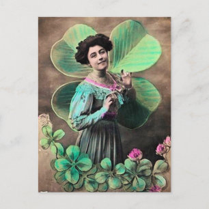  LADY EN LUCKY SHAMROCKS St Patrick's Day Briefkaart