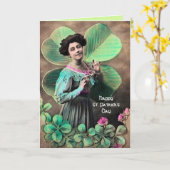 LADY EN LUCKY SHAMROCKS St Patrick's Day Kaart (Gele Bloem)